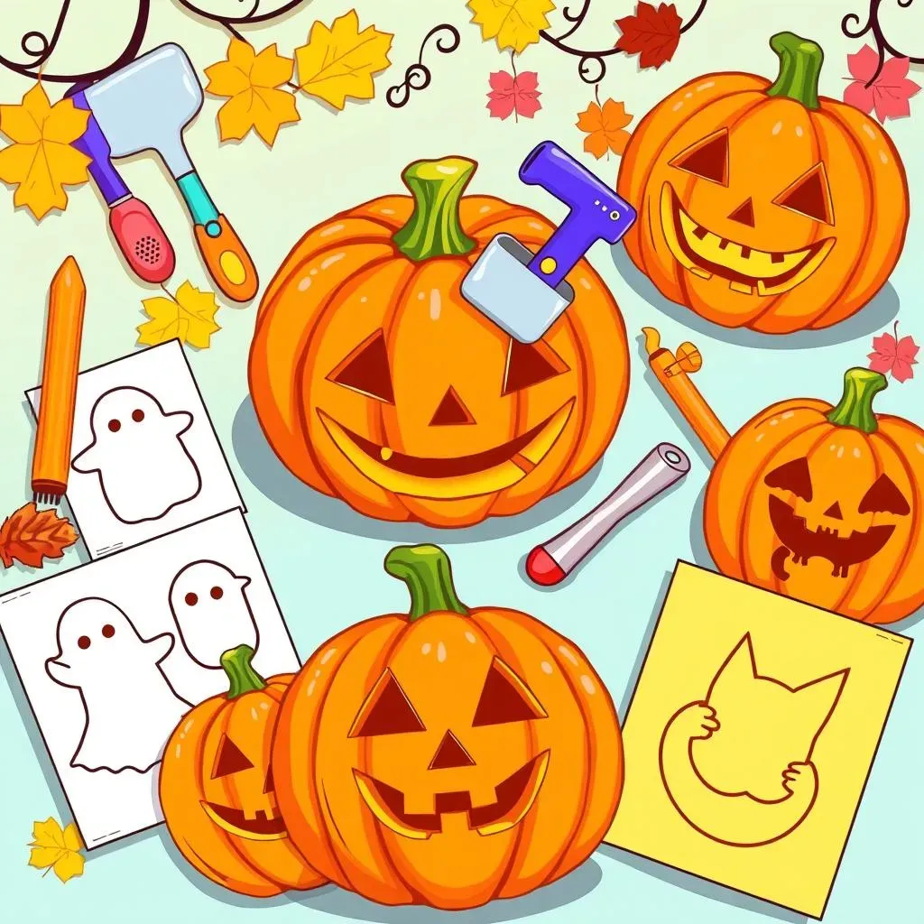 Easy Pumpkin Carving Ideas using Stencils and Tools