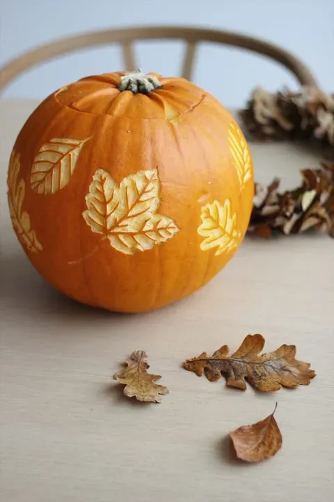 Simple pumpkin carving ideas leaves templates