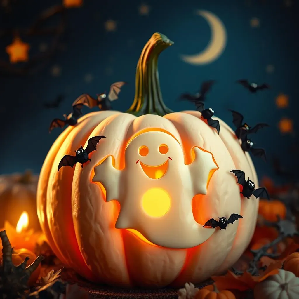 Spooky but Cute White Pumpkin Carving Ideas